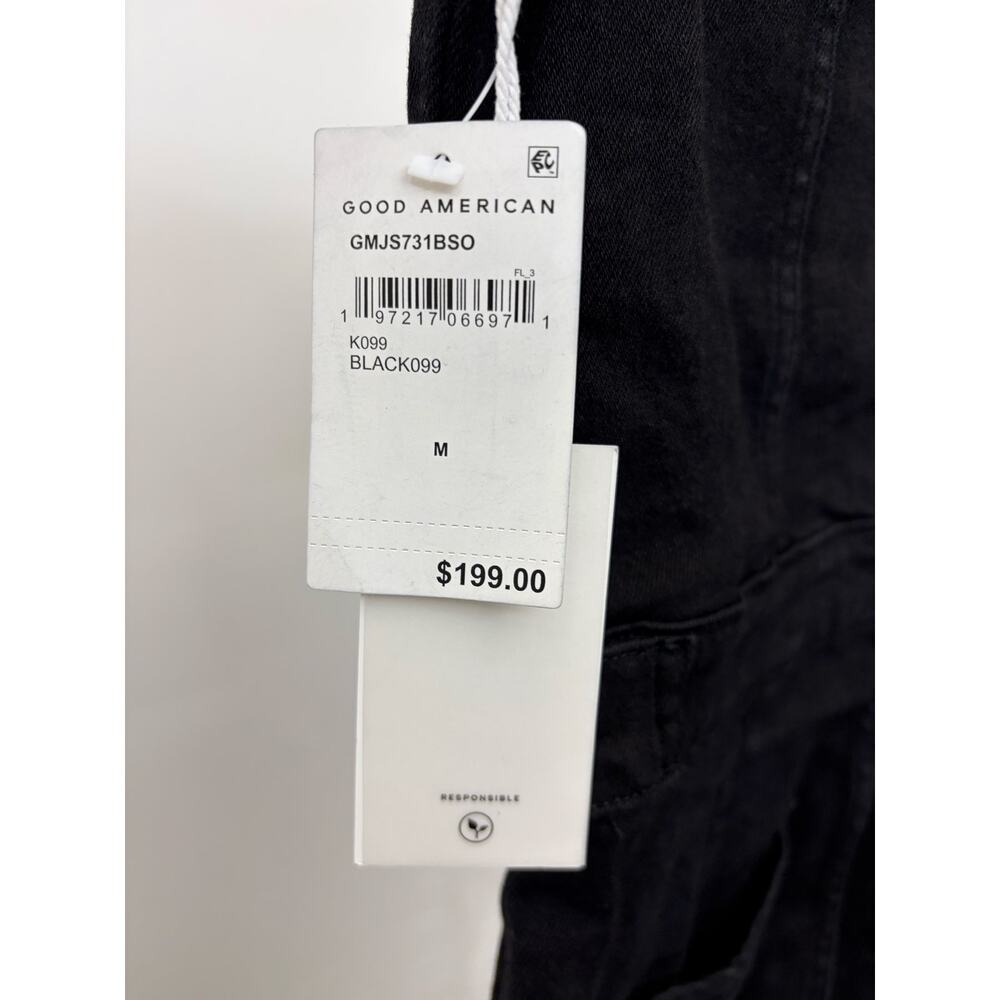 NWT Good American Sz M Fit For Success Black Denim Short Sleeve Utility Jumpsuit - Picture 6 of 6
